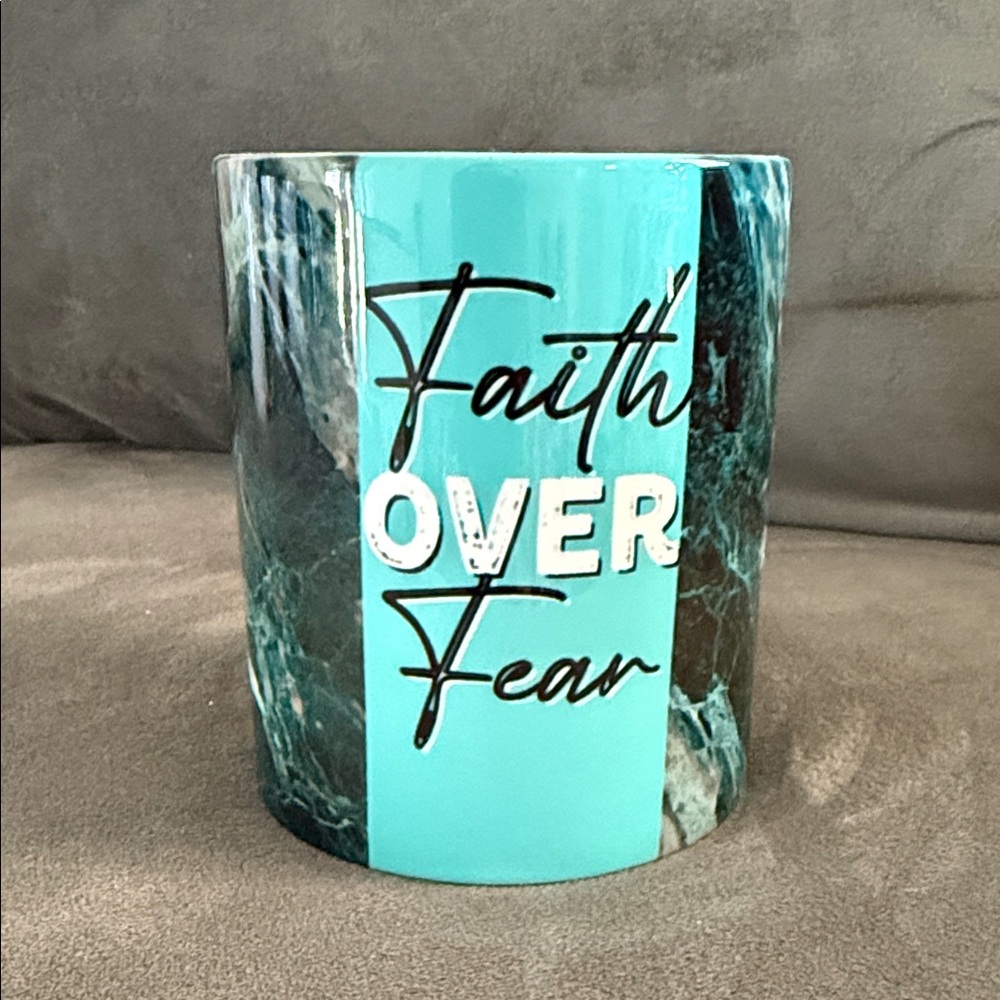 Faith Over Fear Teal and Black Mug
